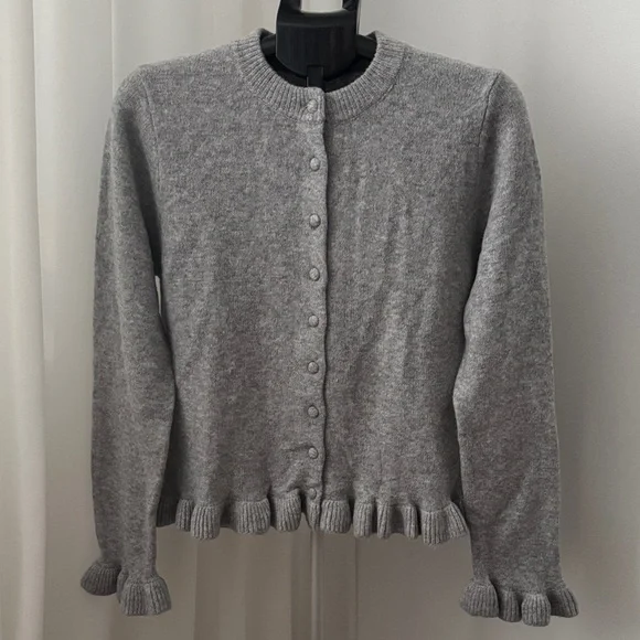 Mango Light Gray Button-Up Ruffle Hem Cardigan - Picture 2 of 6